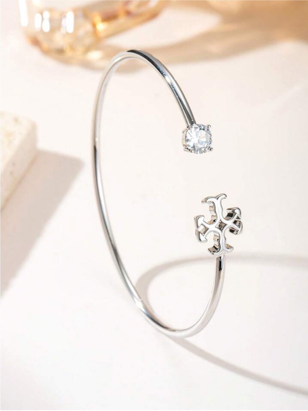 Tory Burch Silver Open Cuff Bracelet with Crystal